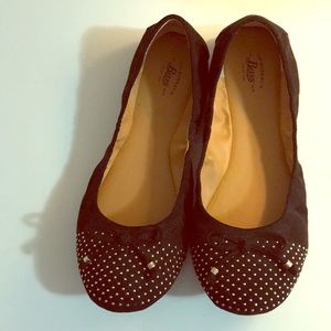 Suede-like Studded Ballet Flats
